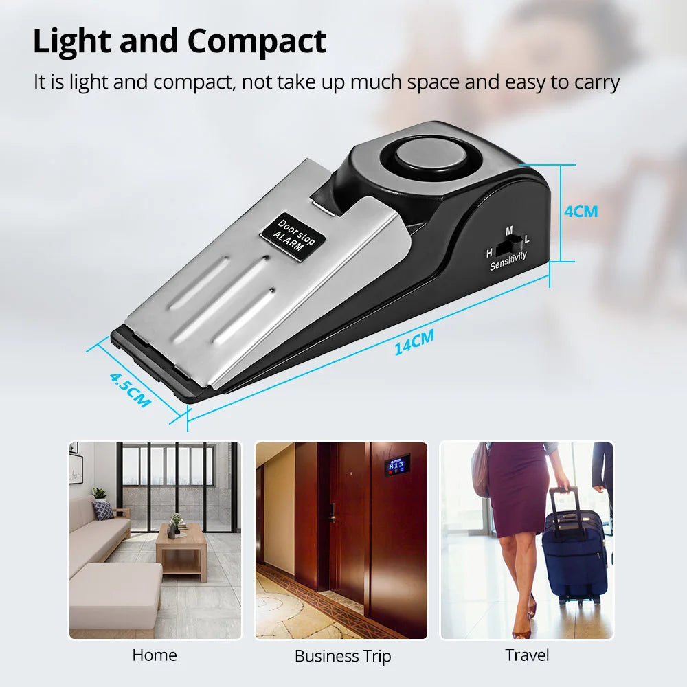 120dB Loudly Door Stop Alarm for Home Hotel Door Stopper Security Alarm 3 Levels Sensitivity Door Wedge Alarm