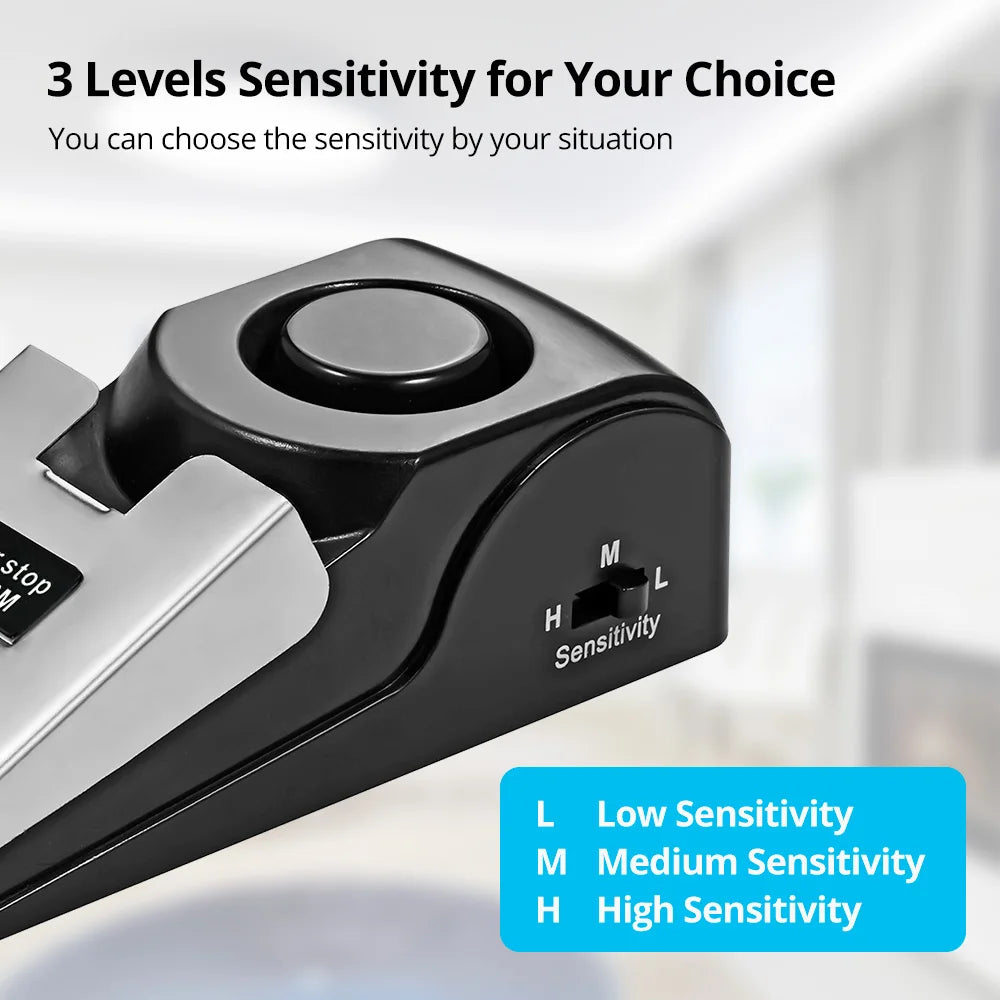 120dB Loudly Door Stop Alarm for Home Hotel Door Stopper Security Alarm 3 Levels Sensitivity Door Wedge Alarm