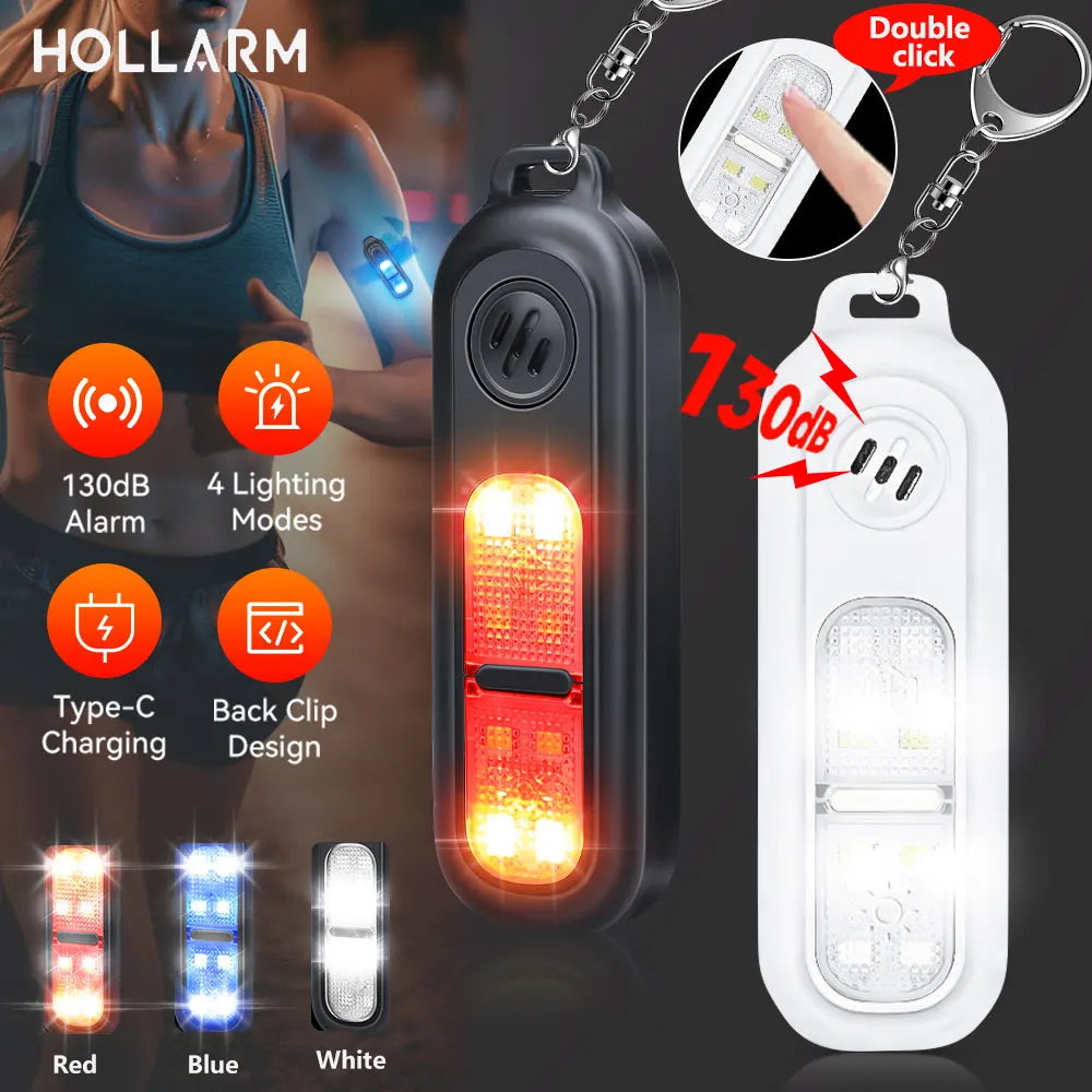Hollarm 130dB Personal Safety Alarm Keychain — USB Rechargeable with Emergency LED Light