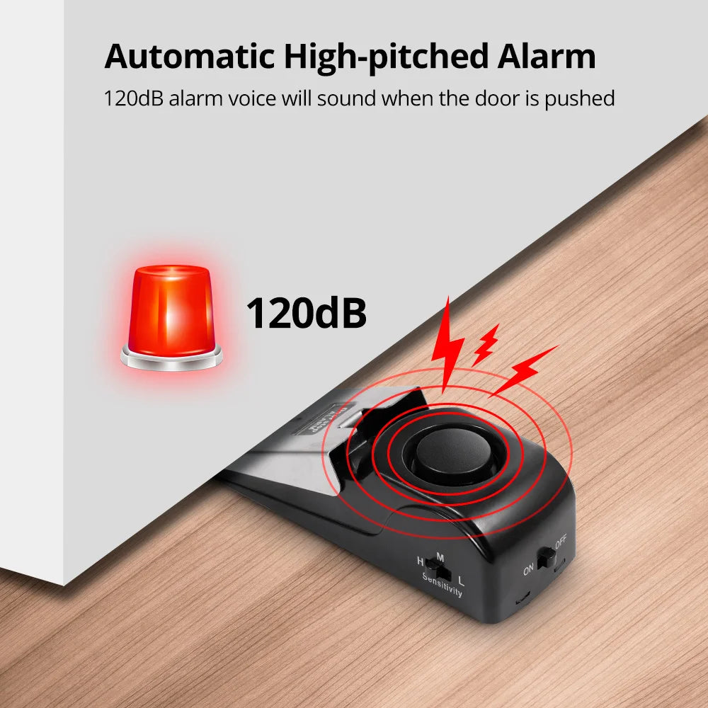 120dB Loudly Door Stop Alarm for Home Hotel Door Stopper Security Alarm 3 Levels Sensitivity Door Wedge Alarm